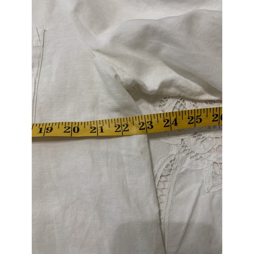 ST TROPEZ WEST Linen Blend White 3/4 Sleeve Popover Tunic Blouse Women's L Vacay - Picture 4 of 10